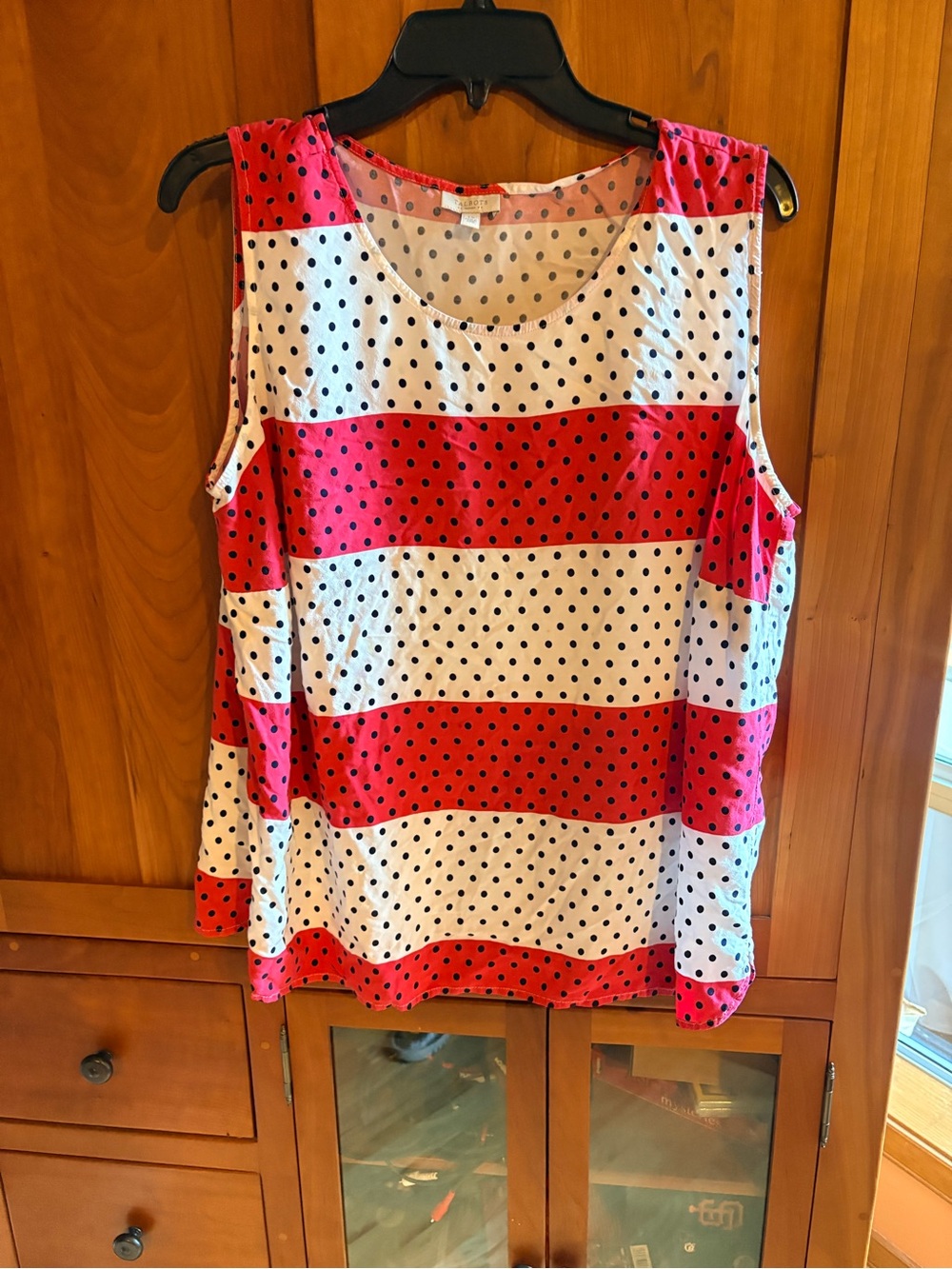 Talbots Sleeveless Red & White Striped Polka Dot Stripe Top. Plus Sz 2X.